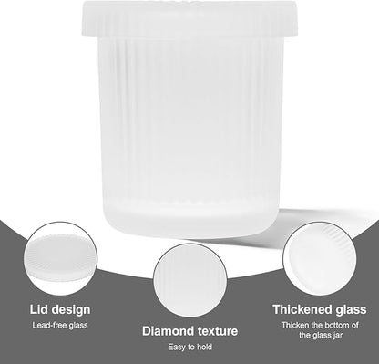 Glass Qtip Dispenser 2 Pack, Clear Bathroom Storage Organizer for Cotton Swabs, Balls, Pads & Floss Picks, Vanity Makeup Essential Accessories (Frosted white)