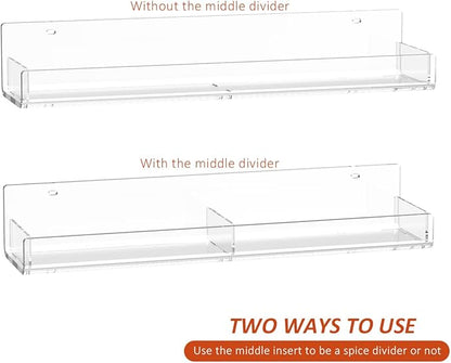 Sezanrpt Acrylic Spice Rack Wall Mount, Hanging Spice Shelf Racks for Seasonings, Kitchen Spice Jars Wall Organizer Storage Holder, 2 Pack