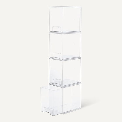 Amazon Basics Stackable Plastic Storage Makeup Organizer Drawers, Clear, 6.0" x 7.4" x 7.7", 4 Pack