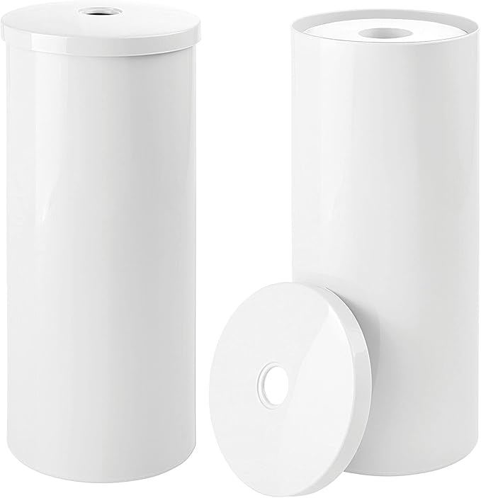 mDesign Plastic Floor Stand Toilet Paper Organizer with Cover, 3-Roll Space-Saving Tissue Storage for Bathroom - Fits Under Sink, Vanity, Shelf, in Cabinet, Corner - Aura Collection - 2 Pack - White