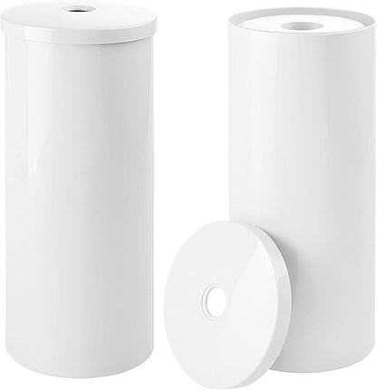 mDesign Plastic Floor Stand Toilet Paper Organizer with Cover, 3-Roll Space-Saving Tissue Storage for Bathroom - Fits Under Sink, Vanity, Shelf, in Cabinet, Corner - Aura Collection - 2 Pack - White