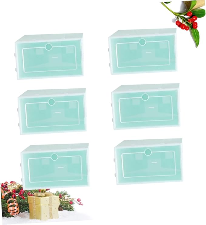 Amosfun 6pcs Stackable Shoe Storage Box Thicken Plastic Organizer for Closet Entryway under Bed Large Green for Keeping Shoes Organized and Visible