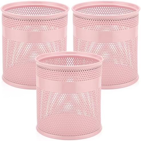 Segarty Pen Cup Holder for Desk, 3 Pack Pink Pencil Holder, 3.9 x 4.2 inch Large Metal Mesh Pen Container Set Desktop Accessories Organizer for Office Supply, School Classroom, Makeup Brush by Segarty