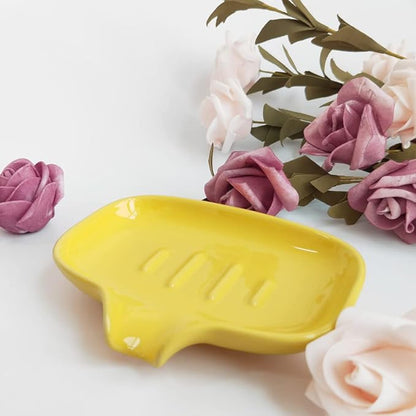 Multi-Color Ceramic Soap Dish for Kitchen or Bathroom, Easy to Clean, Self Draining Soap Holder, Keeps Soap Dry (Yellow)
