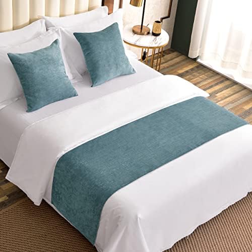 AMBERIS Bed Runner Blue, Chenille Soft No Fading Modern Bed Scarf (Pillowcases Sold Separately) by AMBERIS