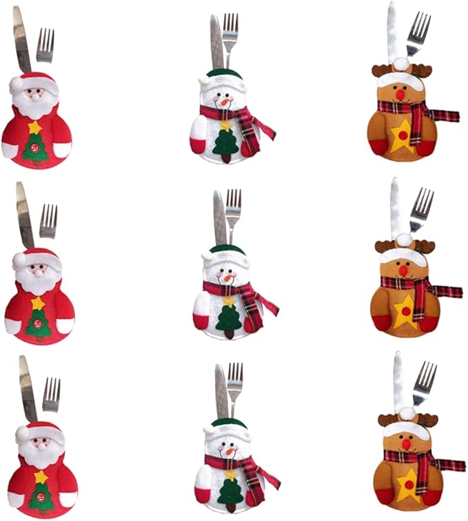 Christmas Decor, Christmas Forks Bag Cutlery Pouch Holders Utensil Snowman Silverware Decoration for Christmas Party 9PCS