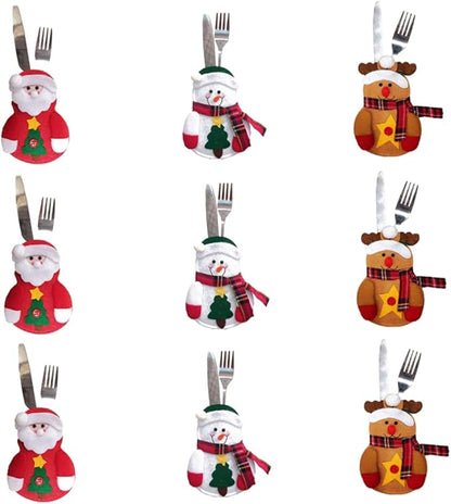 Christmas Decor, Christmas Forks Bag Cutlery Pouch Holders Utensil Snowman Silverware Decoration for Christmas Party 9PCS