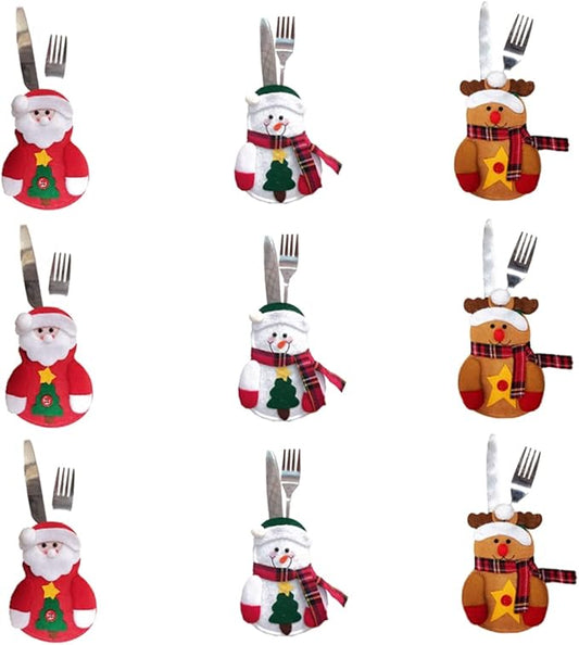 Christmas Decor, Christmas Forks Bag Cutlery Pouch Holders Utensil Snowman Silverware Decoration for Christmas Party 9PCS