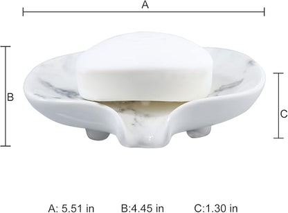 White Marble Texture Soap Dish Ceramic Soap Holder Self Draining Soap Dish Waterfall Slot Sponge Holder Bathroom Accessories for Bathroom, Kitchen,Bar Counter.