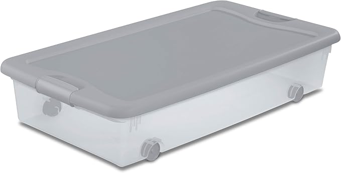 Sterilite 4-Pack 56 Quart Wheeled Latching Box, Underbed Plastic Storage Organizer, Silver - Under Bed Rolling Container Bin with Lid and Wheels for Home or Dorm Bedrooms and Closets