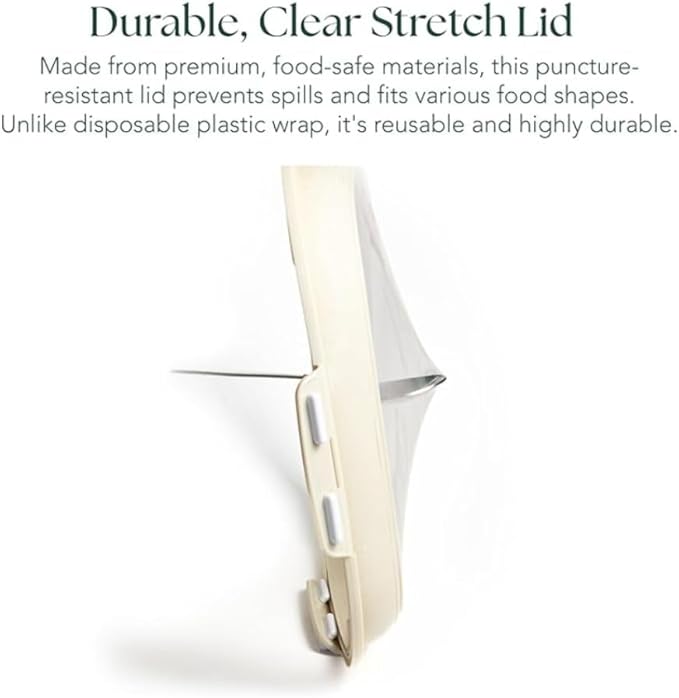 Crudités | Portable Snack Tray | Square 2-Pack | Cream White | Reversible Stretch Lid Food Containers | BPA-Free, Freezer & Dishwasher Safe | Meal-Prep, Charcuterie, Salads, Picnic, Travel