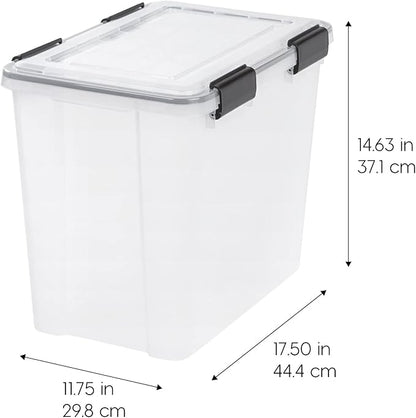 IRIS USA WeatherPro 32 Qt Storage Bins with Lids, 4 Pack, BPA-Free Plastic Gasket Box with Tight Latch and Seal, Stackable Nestable Tote Tub - Clear/Black