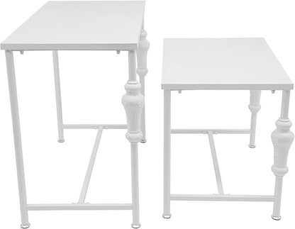 Industrial Retail Display Tables, Set of 2 Standing Clothing Shoes Display Rack Boutique Display Table Storage Shelves for Retail Store, Hotel, office. (White)