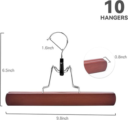Nature Smile Wooden Pants Skirt Hangers, Smooth Finish Solid Wood Non Slip Jeans Slack Clamp Hangers Hair Extension Hangers (10 Pack Cherry)…
