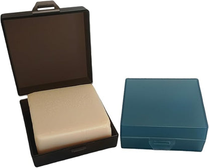 Soap Holder 2 Pack, Shower Bar Case Box Fit Dr Squatch, Waterproof Travel Container with Lid, Square Bathroom Soap Dish for Camping Gym Outdoor Traveling (Transparent Black/Blue)
