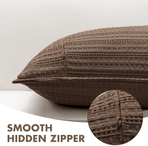 Decorative Waffle Euro Sham Pillow Covers 26x26 Brown 2 Pack - Image 6