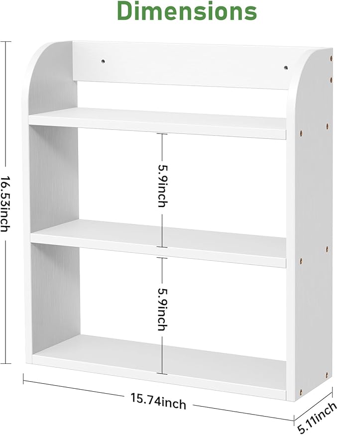 ROMGUAR CRAFT 3 Tier Bamboo Spice Rack, Countertop or Wall Mounting Wood Spice Jars Organizer Shelf for Kitche, Pantry (White)