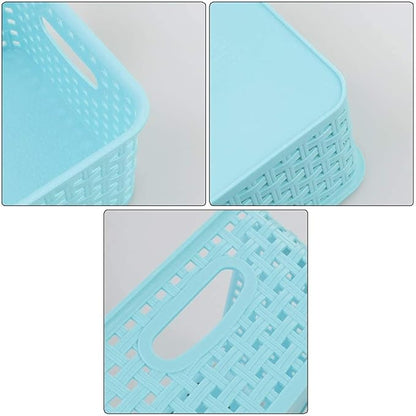 6-Pack Plastic Weave Rattan Basket Bin for Storage, Small Baskets