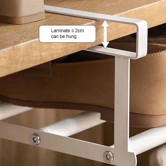 Expandable Hanging Shoe Rack Organizer, Space-Saving Hanging Layered Shoe Tray Under Cabinet Class Shelves for Shoe or Clothing Storage(White)