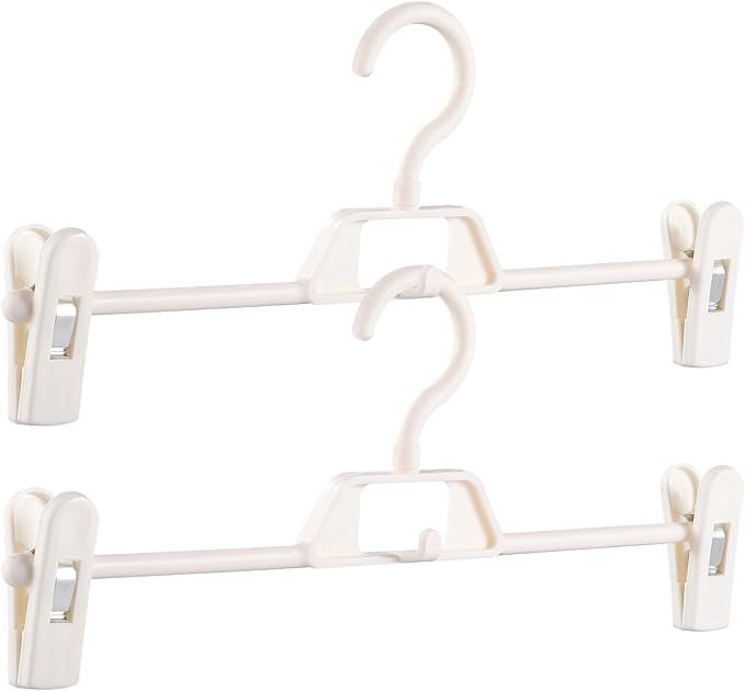 YARNOW Plastic Pants Hangers with Clips White, 10 Pcs Adjustable Skirt Hangers, Space-Saving Design, Ideal for Closet Organizer and Storage