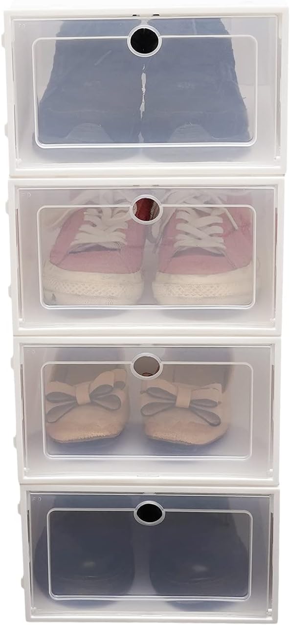 Futchoy 20/24pcs Shoe Storage Boxes 20/24pcs Shoe Box Set Foldable Storage Plastic Display Box for Magazines Books Shoes White (20)