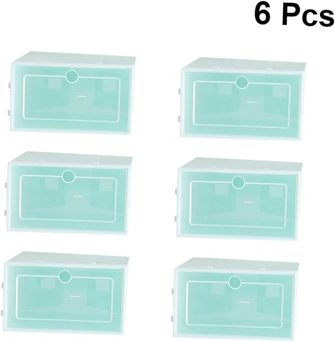 NUOBESTY 6PCS Transparent Stackable Shoe Boxes with Thickened Plastic Space-saving Green Shoe Containers for Sneakers Closet and Entryway Organizer