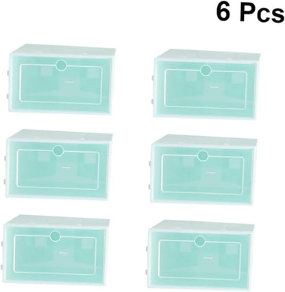 NUOBESTY 6PCS Transparent Stackable Shoe Boxes with Thickened Plastic Space-saving Green Shoe Containers for Sneakers Closet and Entryway Organizer