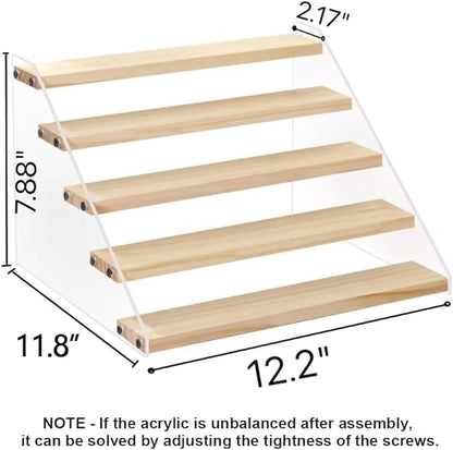 VAEHOLD Spice Rack Organizer for Cabinet & Countertop - Seasoning Organizer Spice Shelf - Space Saving Wooden Display Risers Shelf Showcase Fixtures Jewelry (5 Tier)