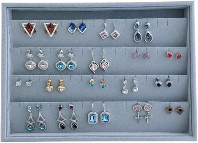 Premium Quality Grey Velvet Stackable Organizer Tray Earrings Jewelry Storage Store Home Organization Closet Drawer Inserts Dividers