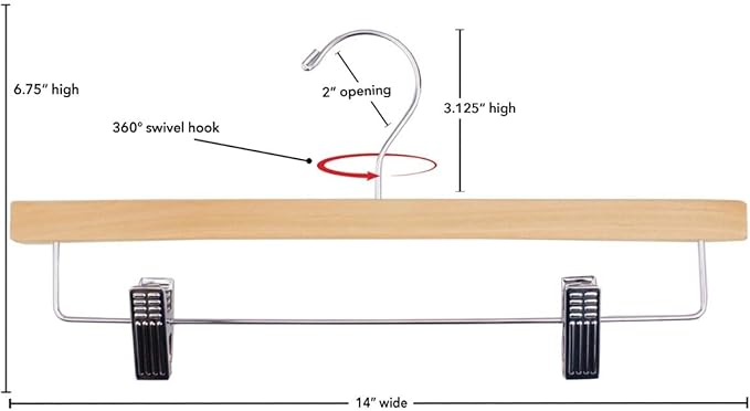 NAHANCO 14” Flat Wooden Skirt/Pant Hanger with Chrome Hardware, Black (Pack of 10)