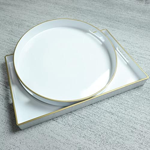 Spsyrine Round White Decorative Tray, 13" Plastic Serving Table Tray with Handles for Ottoman, Coffee Table, Bathroom, Kitchen, Living Room - Image 4