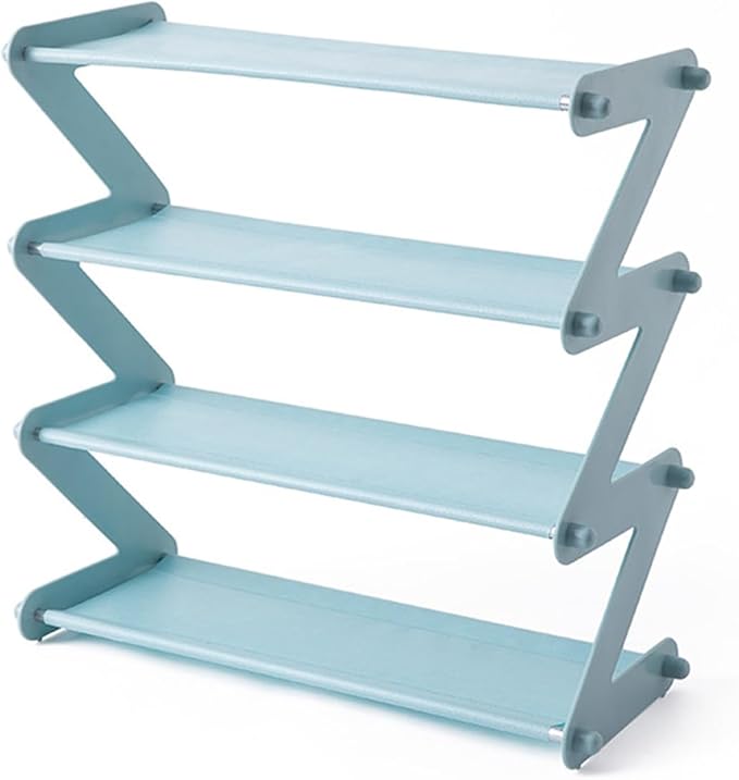 4 Tier Foldable Shoe Rack Organizer Free Standing Shoe Rack for Closet Front Door Living Room Entryway, Simple Installation (Blue)