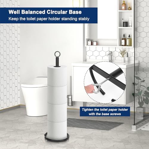 NearMoon Bath Toilet Paper Holder Stand, Freestanding Tissue Paper Storage with Reserve, Space Toilet 4 Rolls Holder for Bathroom/Kitchen Countertop-All Metal (2 Pack, Matte Black) - Image 4