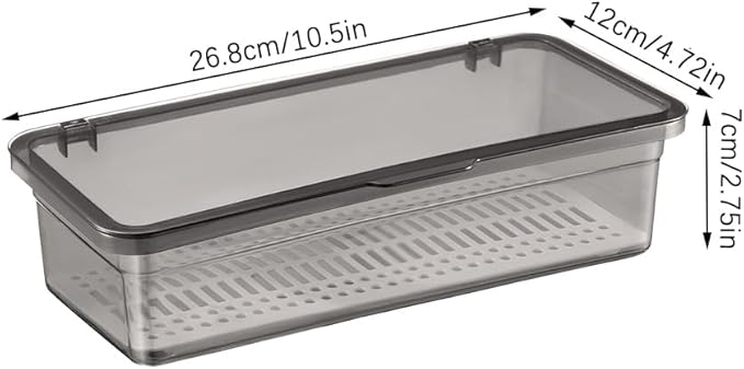 Tofficu Tableware Storage Box with Drain Plate 10.55X4.72X2.75In Covered Utensil Organizer for Kitchen Drawer Countertop Silverware Holder for Chopsticks and Cutlery