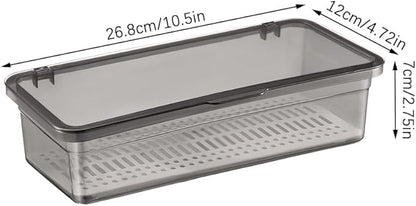 Tofficu Tableware Storage Box with Drain Plate 10.55X4.72X2.75In Covered Utensil Organizer for Kitchen Drawer Countertop Silverware Holder for Chopsticks and Cutlery