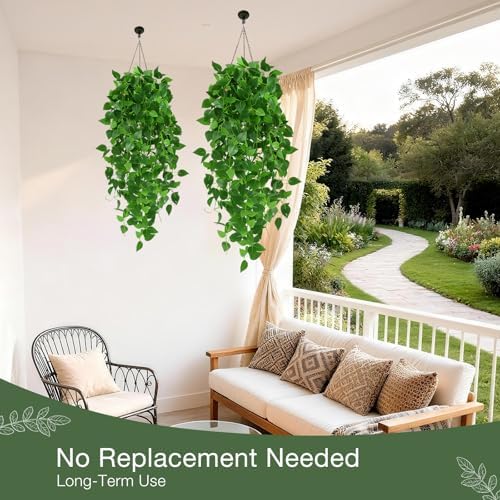 Pothos Vines Artificial 6 Pack, 40" Fake Hanging Plants for Wall Decor Indoor, Green Heart-Leaf Vines for Wall Backdrop Living Room Bedroom Party Decor - Image 6