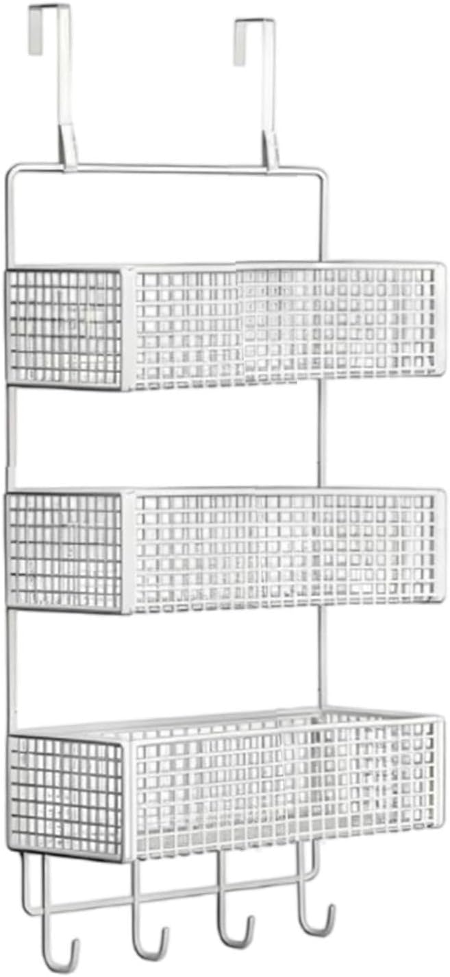 Over The Door Basket Organizer 3 Tier Hanging Storage Rack Wall Mounted Shelf for Cabinet, S White