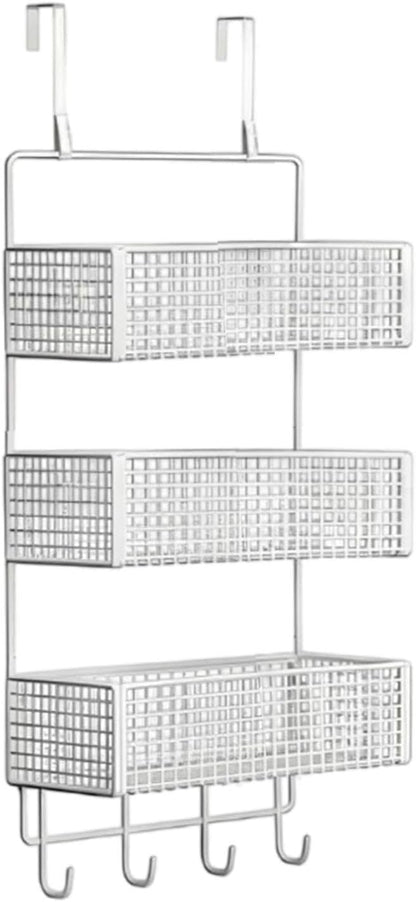 Over The Door Basket Organizer 3 Tier Hanging Storage Rack Wall Mounted Shelf for Cabinet, S White