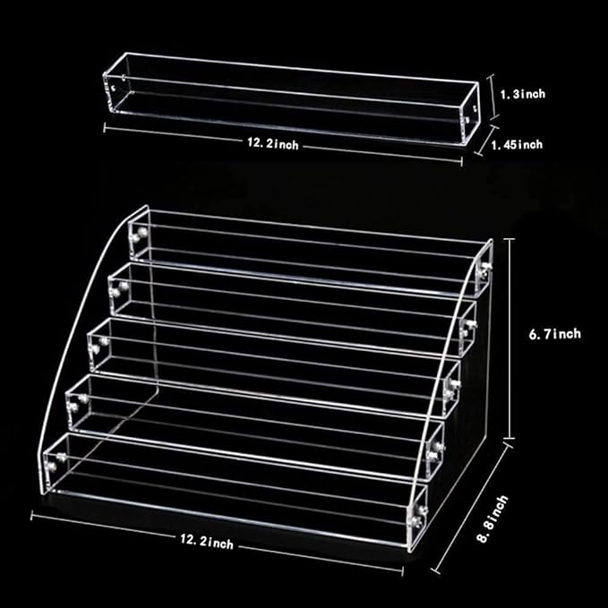 5 Tiers Acrylic Clear Plastic Nail Polishes Organizer Lipstick Holder Display Stands Essential Oils Storage Rack Dropper Bottles for Cosmetics Shop Store Display Toy Candy Holder Goods Shelf Show Case