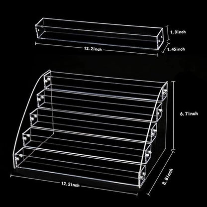 5 Tiers Acrylic Clear Plastic Nail Polishes Organizer Lipstick Holder Display Stands Essential Oils Storage Rack Dropper Bottles for Cosmetics Shop Store Display Toy Candy Holder Goods Shelf Show Case
