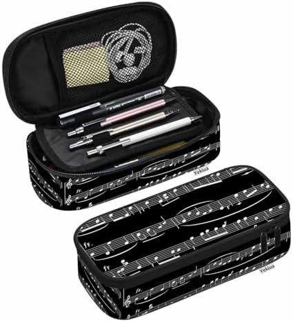 Yekiua Music Notes Pencil Case Musical Sheet Big Capacity Pencil Pouch Office College Makeup Bag White Black by Yekiua