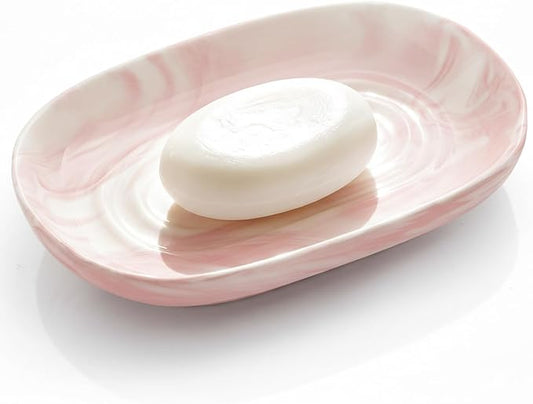 OTHIX Ceramic Soap Dish with Unique Marble Texture, Decorative Bar Soap Holder for Bathroom and Kitchen, Cute Soap Dishes for Bar Soap, Jewelry, Ring (Pink Texture)