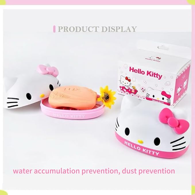 Kawaii Melody Soap Case Holder Container with Lid - Cute Soap Dish for Bathroom Accessories (Pink meldy)