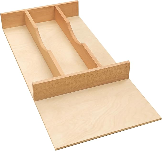 Silverware Drawer Organizer - Trim-to-Fit with Adjustable Dividers for Kitchen Utensil Storage, Beech Wood Frame with 11 Sizes (10.24" W x 22" D)