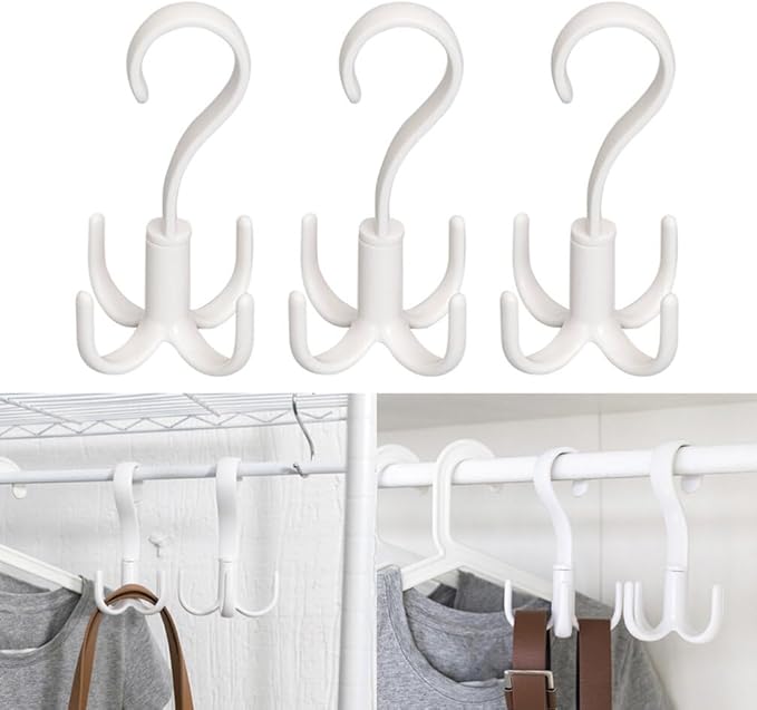 STOBAZA Multi-Function 3pcs Towel Hanger Rotating Hook -Mounted Shoe Rack Scarf Belt Organizer