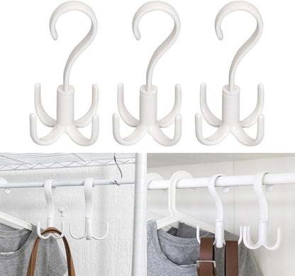 STOBAZA Multi-Function 3pcs Towel Hanger Rotating Hook -Mounted Shoe Rack Scarf Belt Organizer
