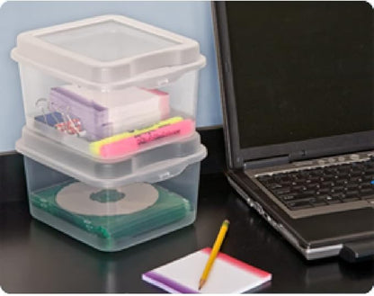 Sterilite FlipTop, Stackable Small Storage Bin with Hinging Lid, Plastic Container to Organize Desk at Home, Classroom, Office, Clear, 1-Pack