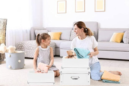 XUCHUN Decorative Storage Box with Lids,Set of 3 Waterproof Foldable Plastic Box Multiple Sizes for Socks/Office（White）