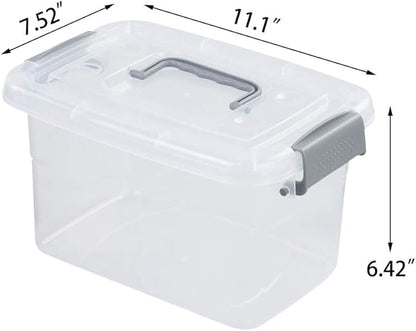 6-Pack Home Storage Bins, Plastic Container, Latching Box with Handle (Grey handle)