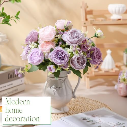 Geosar 8 Bundles Artificial Peonies Flowers,Gray Purple, Light Purple - Image 4